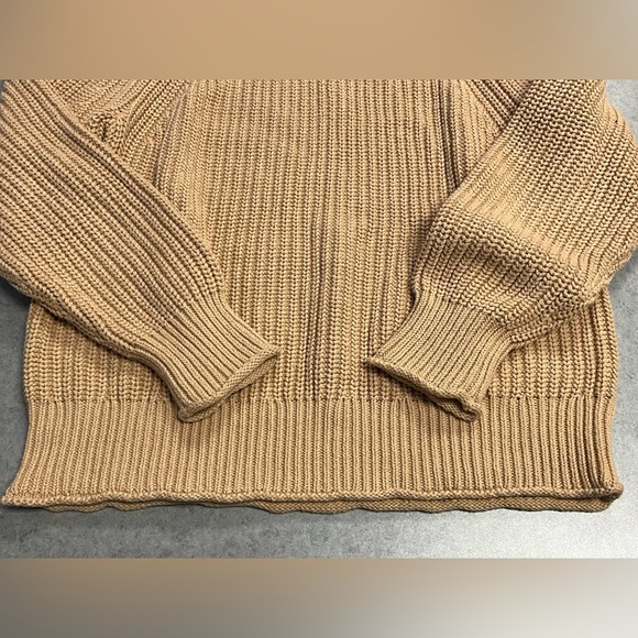 J.Crew Chunky Knit Mock Neck Sweater Tan Ribbed 100% Cotton—XL (Unisex) - Picture 6 of 9